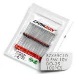 Zener Diode Pack of 100 Chanzon BZX55C10 0.5W 10V Axial DO-35-0