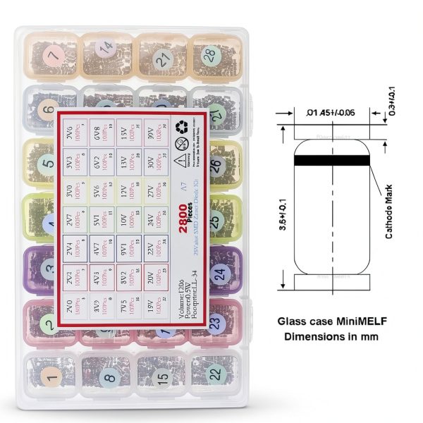 2800pcs 28Value LL34 1206 0.5W SMD Zener Diode Assorted Kit 2V-39V-3
