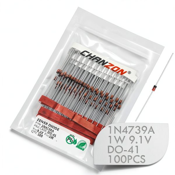 Chanzon 1N4739A 1W Zener Diode 9.1V DO-41 Pack of 100 Pieces-0