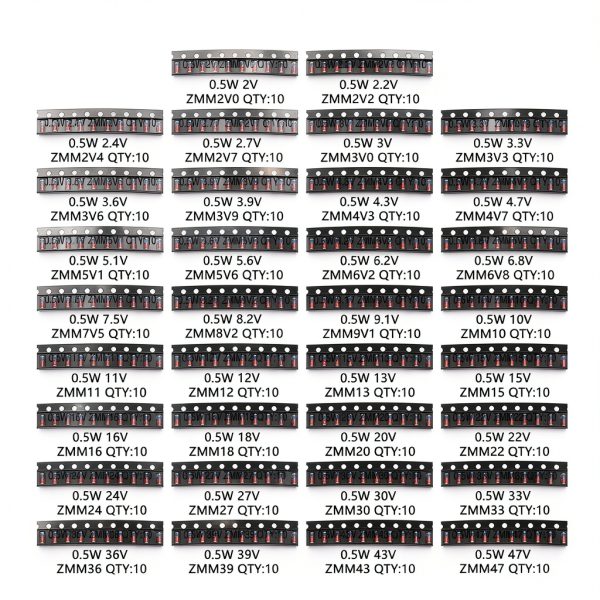 Zener Diode Assortment Kit 34 Values 0.5W SMD by CHANZON – 340 Pieces-2