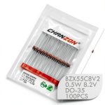 Zener Diode BZX55C8V2 0.5W 8.2V Pack of 100 Chanzon Axial-0